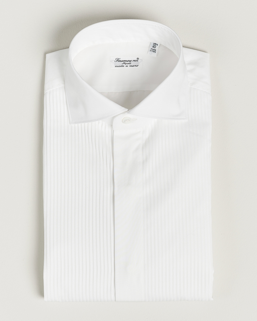 Herre | Skjorter | Finamore Napoli | Milano Slim Plisse Smoking Shirt White