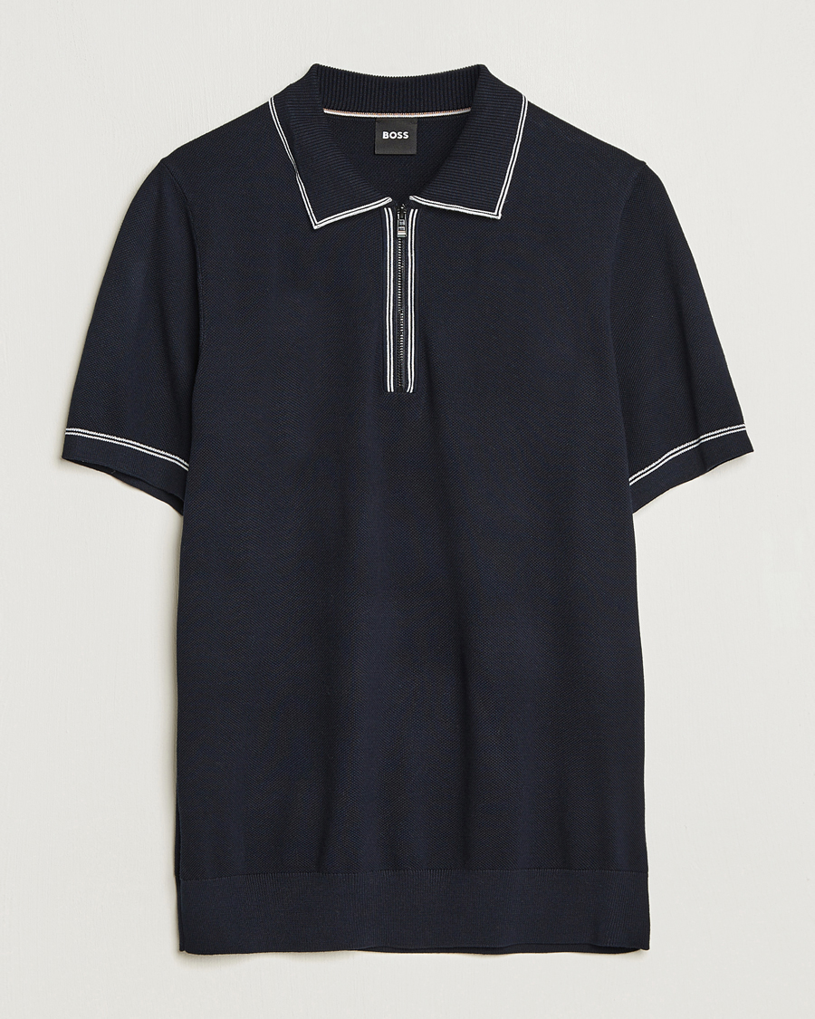 Herre | Polotrøjer | BOSS BLACK | Oleonardo Knitted Half Zip Polo Dark Blue