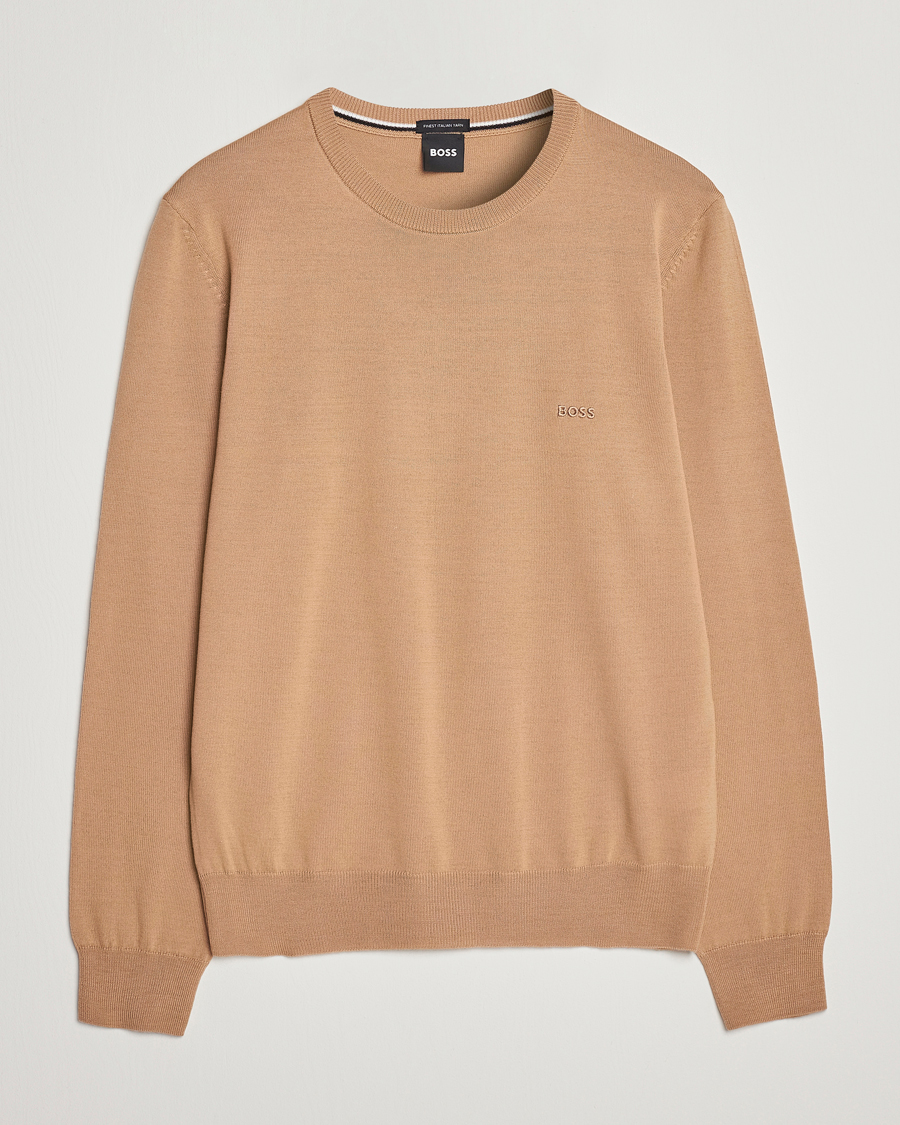 Herre | Trøjer | BOSS BLACK | Botto Wool Knitted Crew Neck Sweater Medium Beige