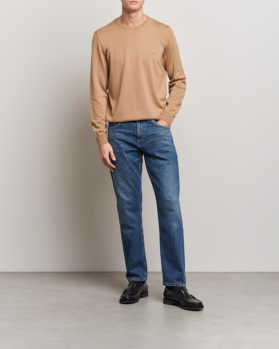 Herre | Trøjer | BOSS BLACK | Botto Wool Knitted Crew Neck Sweater Medium Beige