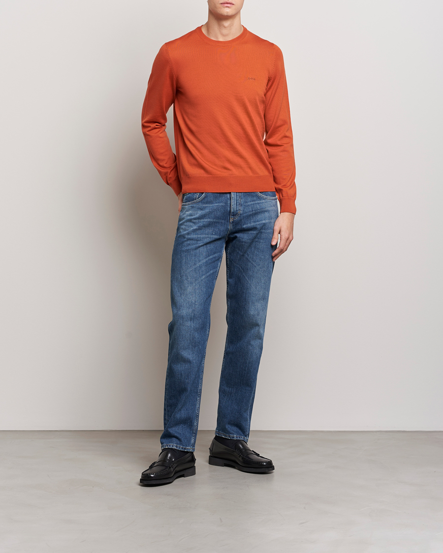 Herre | Trøjer | BOSS BLACK | Botto Wool Knitted Crew Neck Sweater Dark Orange
