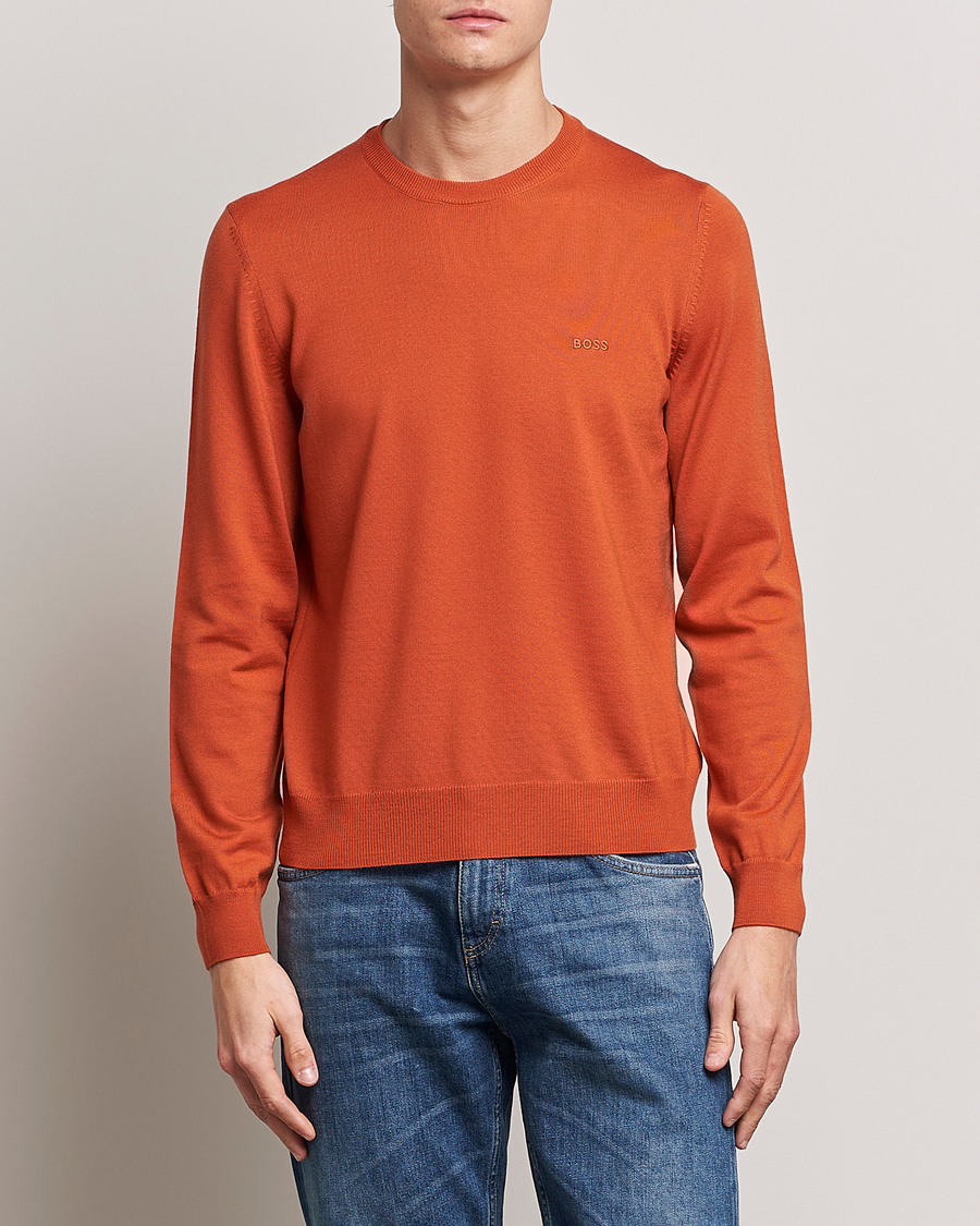 Herre |  | BOSS BLACK | Botto Wool Knitted Crew Neck Sweater Dark Orange