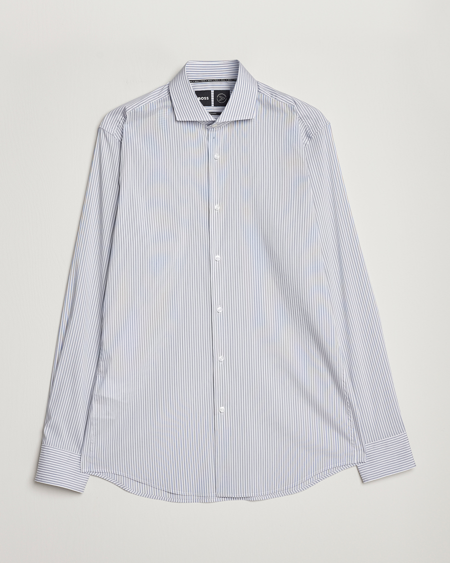 Herre | Skjorter | BOSS BLACK | Hank 4-Way Striped Stretch Shirt Open Blue