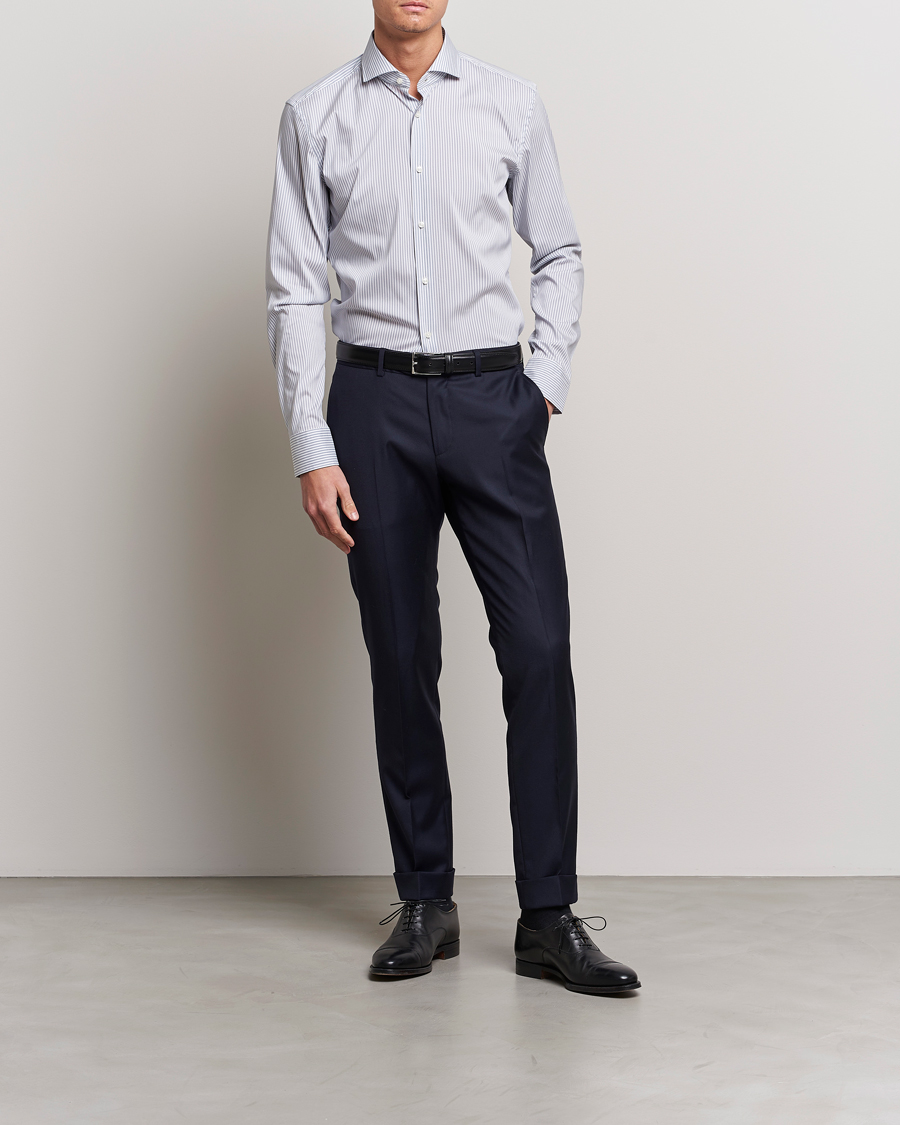Herre | Skjorter | BOSS BLACK | Hank 4-Way Striped Stretch Shirt Open Blue
