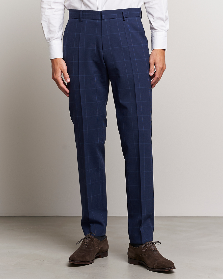 Herre | Habitbukser | BOSS BLACK | Genius Checked Suit Trousers Dark Blue