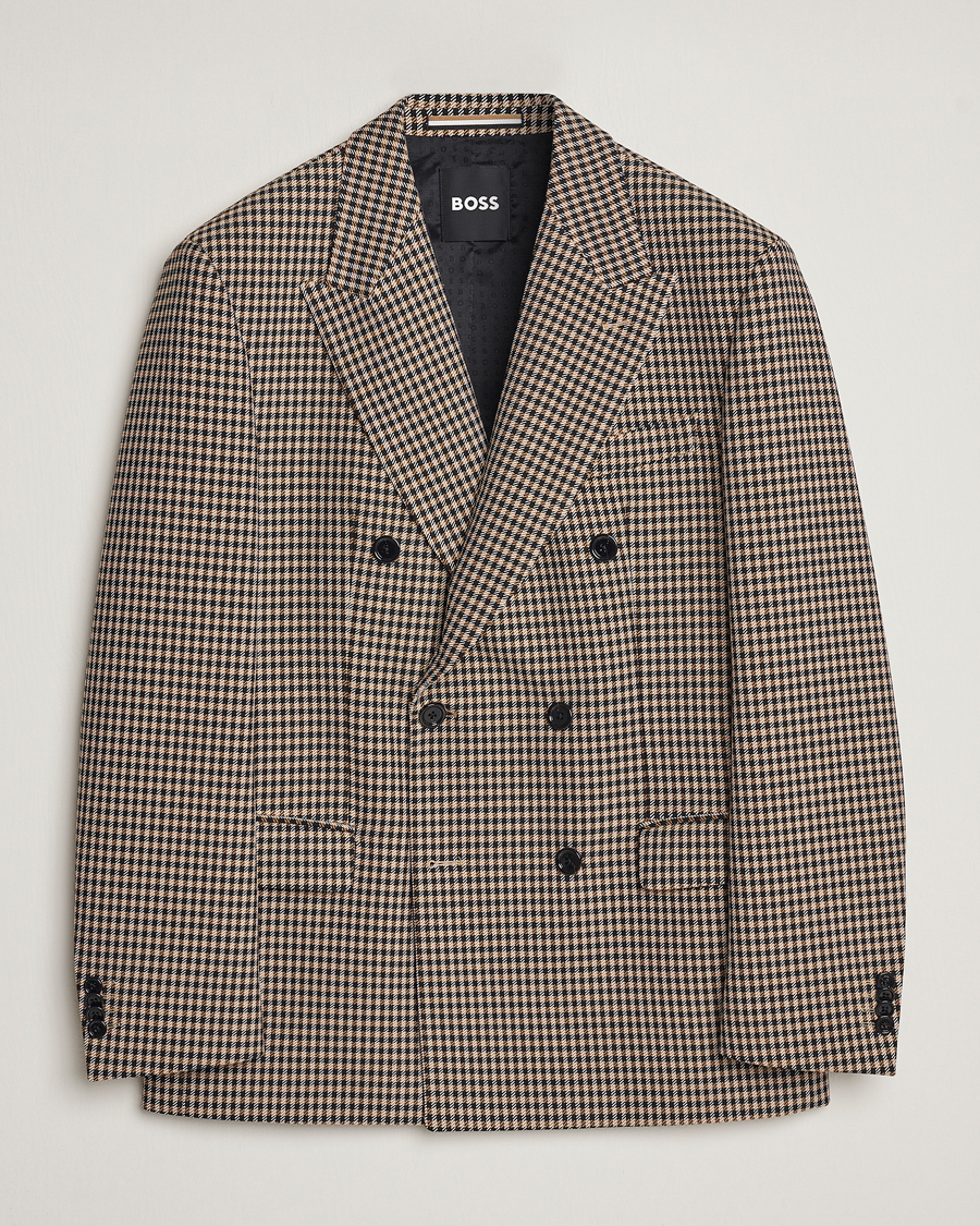 Herre | Blazere & jakker | BOSS BLACK | Carper Tweed Checked Double Breasted Blazer Beige