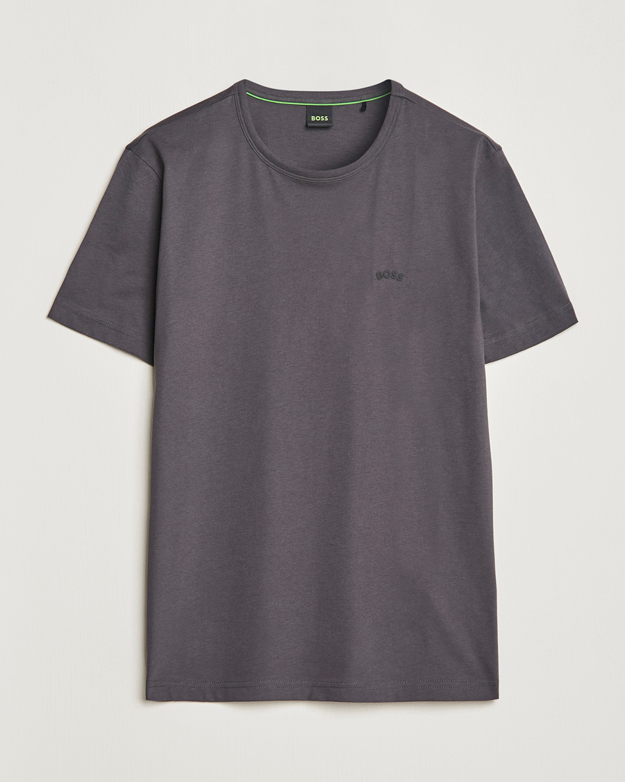 Herre | T-Shirts | BOSS GREEN | Curved Logo Crew Neck T-Shirt Dark Grey