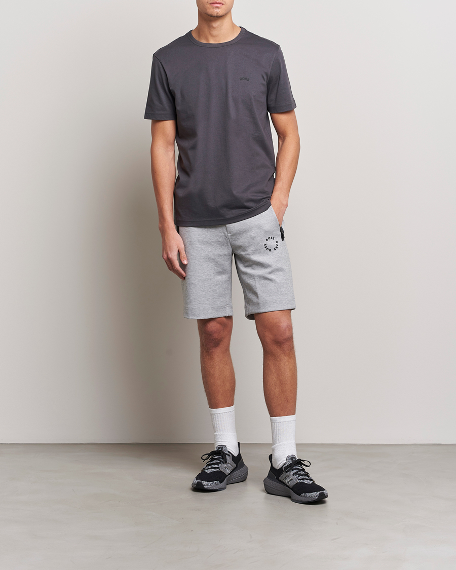 Herre | T-Shirts | BOSS GREEN | Curved Logo Crew Neck T-Shirt Dark Grey