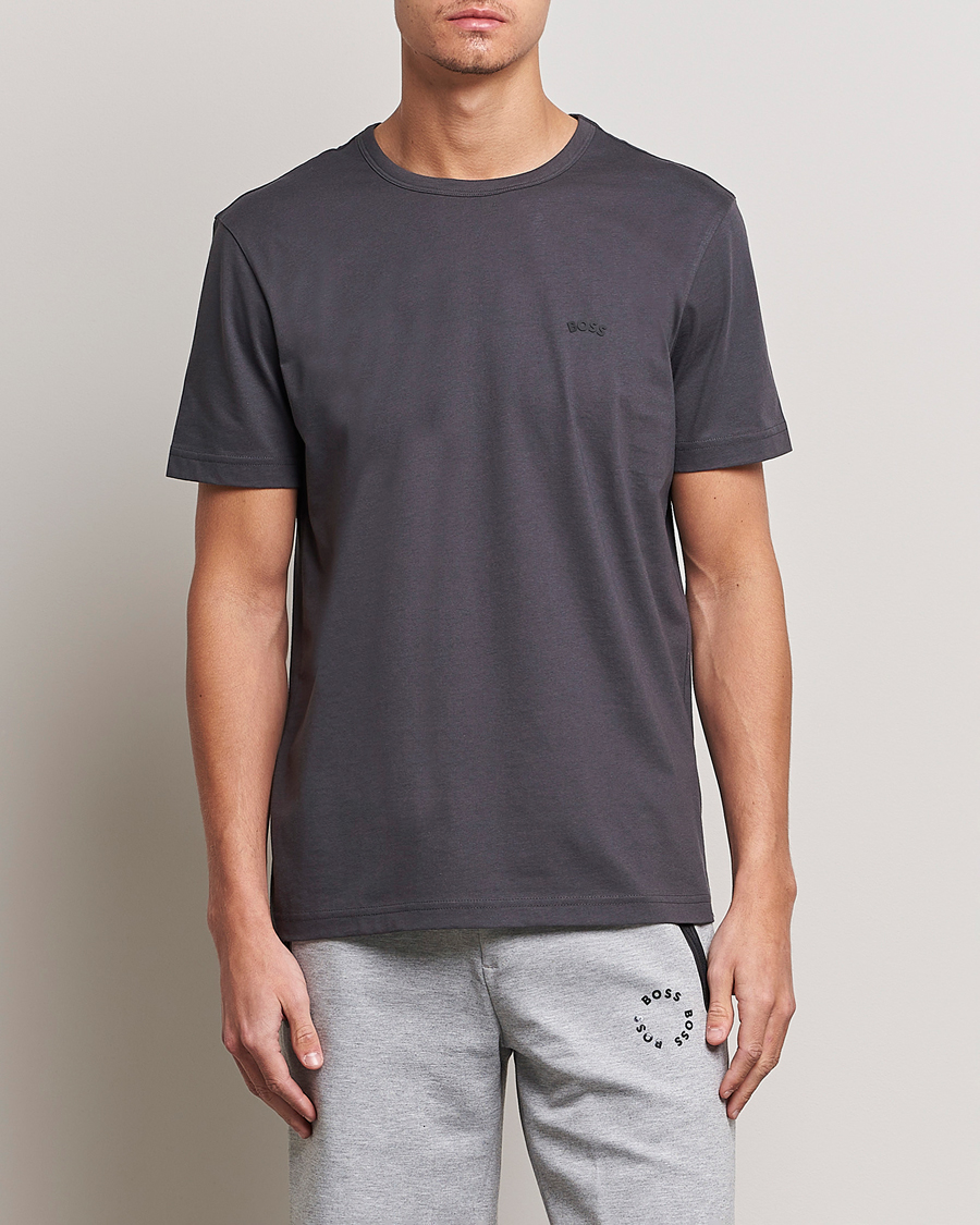 Herre | T-Shirts | BOSS GREEN | Curved Logo Crew Neck T-Shirt Dark Grey