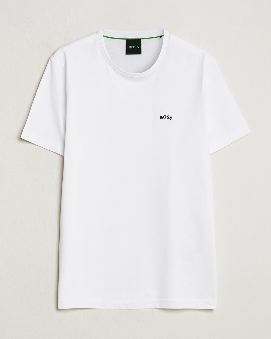 Herre | T-Shirts | BOSS GREEN | Curved Logo Crew Neck T-Shirt Natural