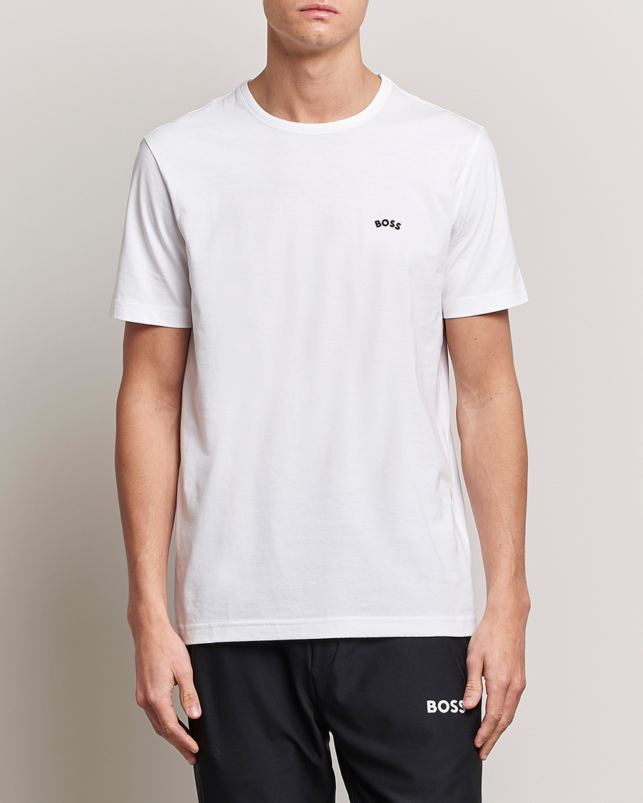 Herre | Hvide t-shirts | BOSS GREEN | Curved Logo Crew Neck T-Shirt Natural