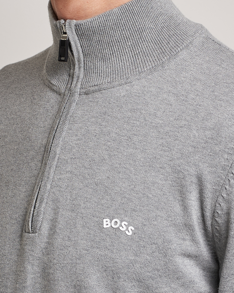 Herre | Trøjer | BOSS GREEN | Zallo Knitted Half Zip Sweater Light Grey
