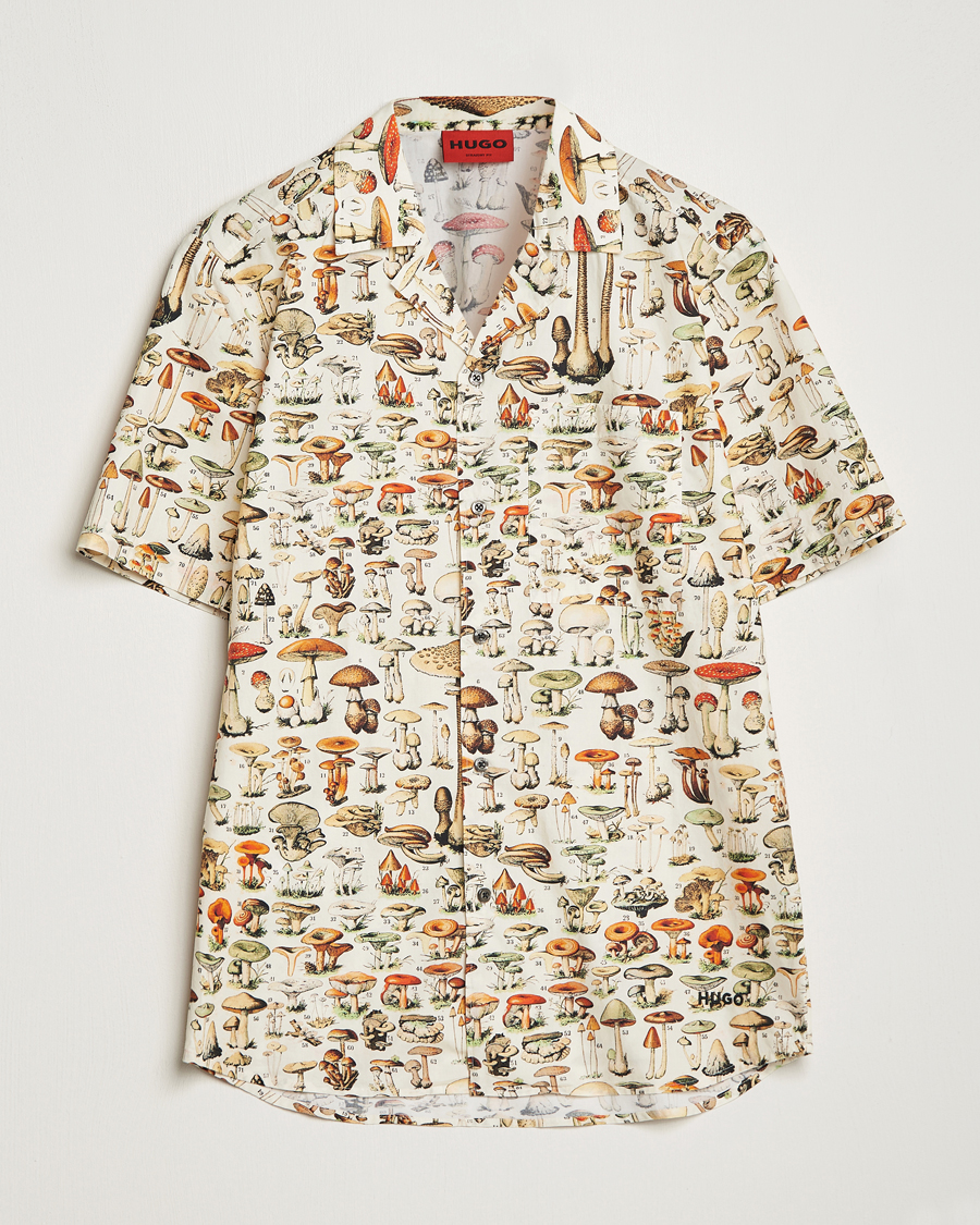 Herre | Skjorter | HUGO | Ellino Mushroom Short Sleeve Shirt Beige Overflow