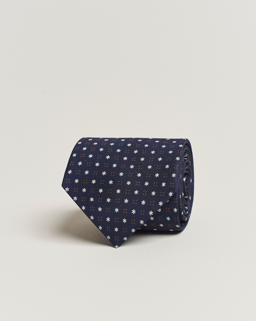 Herre | E. Marinella 3-Fold Printed Silk Tie Navy | E. Marinella | 3-Fold Printed Silk Tie Navy