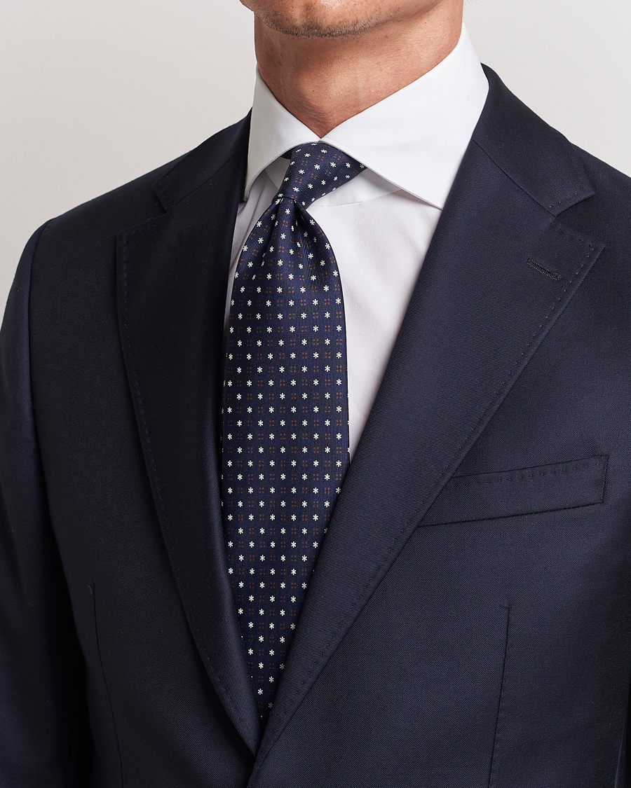 Herre | E. Marinella | E. Marinella | 3-Fold Printed Silk Tie Navy