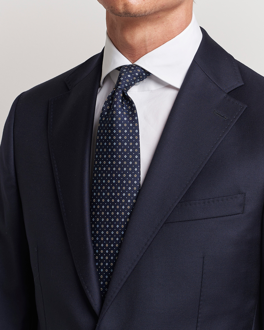Herre | E. Marinella 3-Fold Printed Silk Tie Navy | E. Marinella | 3-Fold Printed Silk Tie Navy