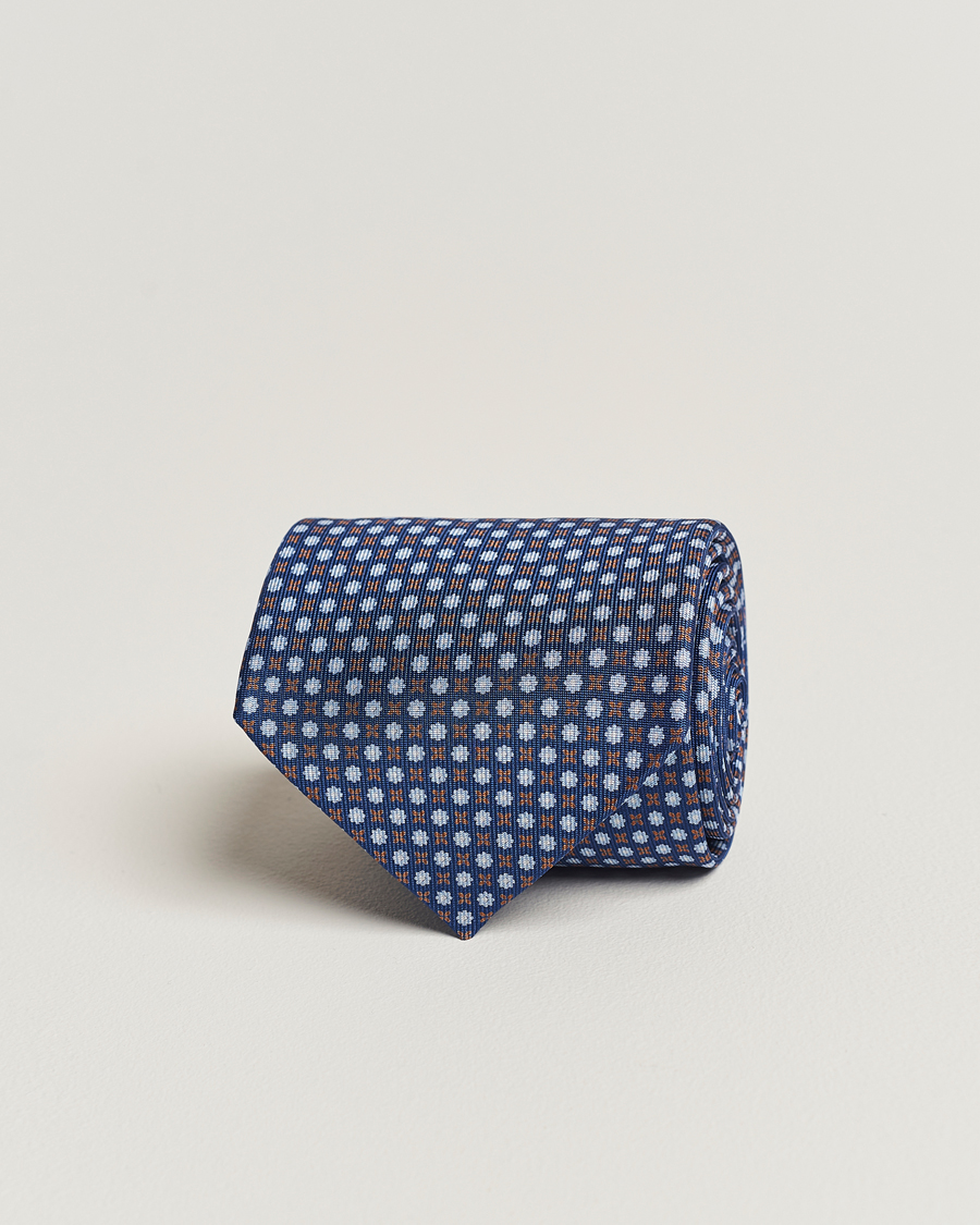 Herre | E. Marinella 3-Fold Printed Silk Tie Dark Blue | E. Marinella | 3-Fold Printed Silk Tie Dark Blue