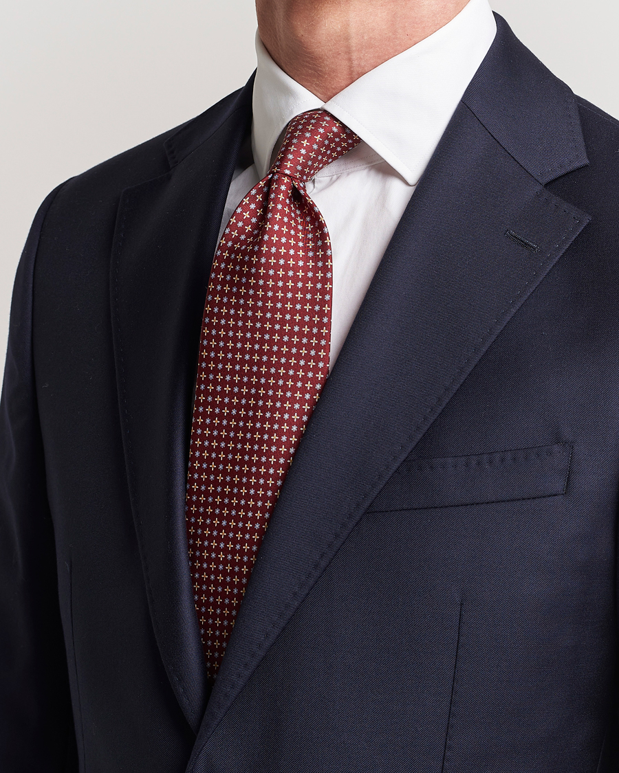 Herre | E. Marinella 3-Fold Printed Silk Tie Burgundy | E. Marinella | 3-Fold Printed Silk Tie Burgundy