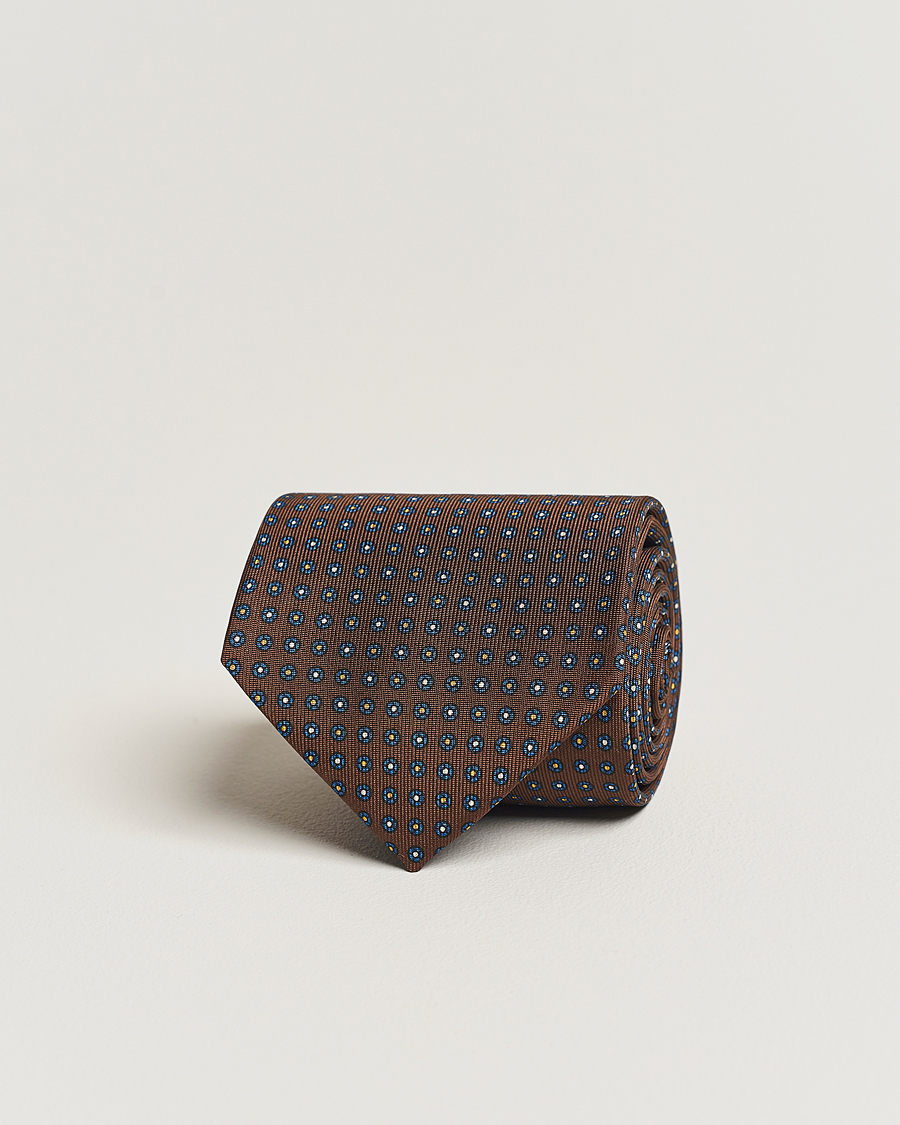 Herre | E. Marinella 3-Fold Printed Silk Tie Dark Brown | E. Marinella | 3-Fold Printed Silk Tie Dark Brown