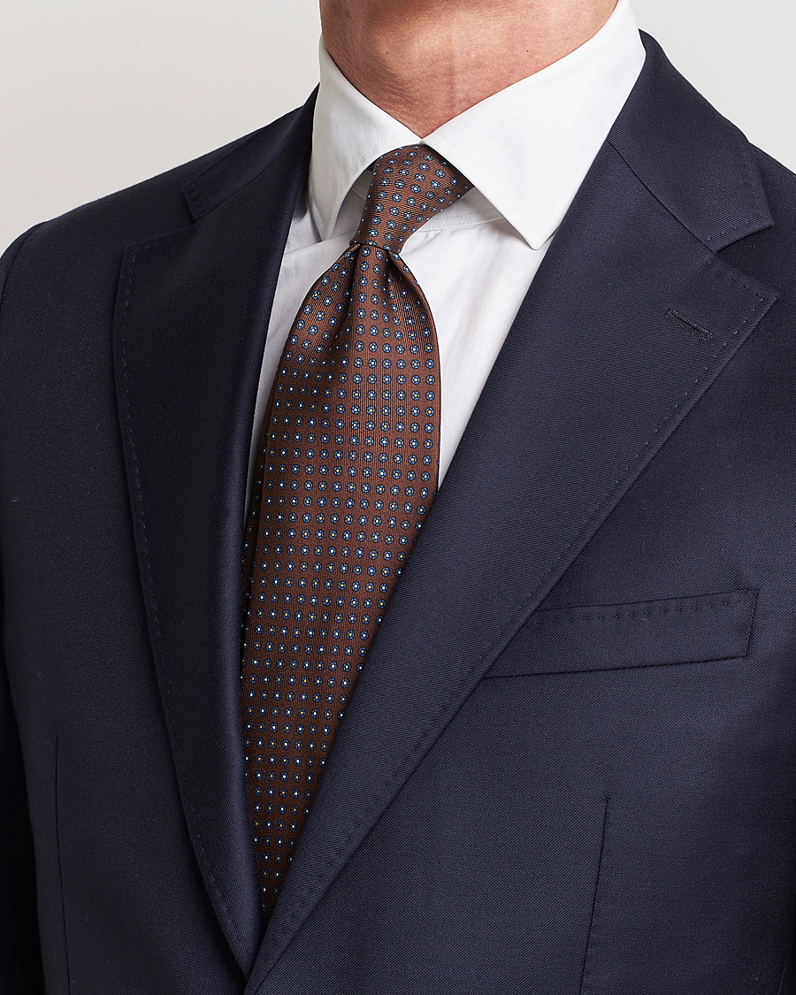 Herre | E. Marinella 3-Fold Printed Silk Tie Dark Brown | E. Marinella | 3-Fold Printed Silk Tie Dark Brown