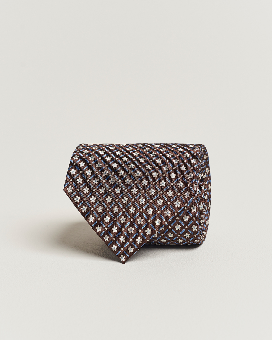 Herre | | E. Marinella | 3-Fold Printed Silk Tie Dark Brown