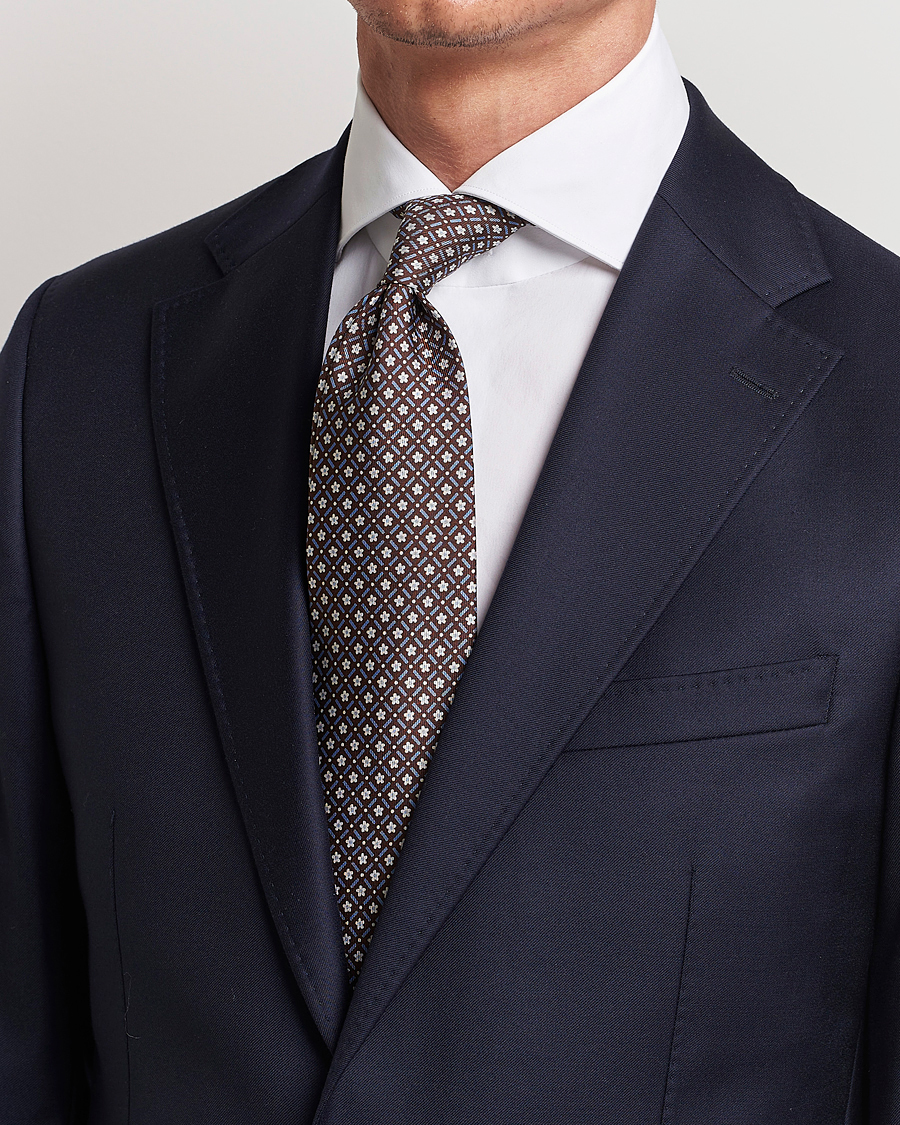Herre | | E. Marinella | 3-Fold Printed Silk Tie Dark Brown