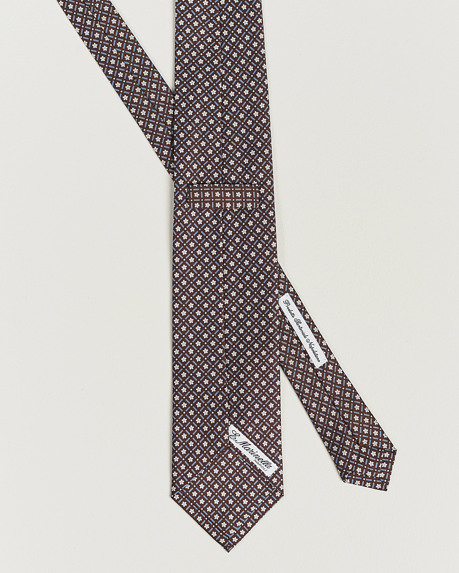 Herre | E. Marinella 3-Fold Printed Silk Tie Dark Brown | E. Marinella | 3-Fold Printed Silk Tie Dark Brown