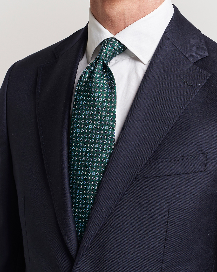 Herre | E. Marinella 3-Fold Printed Silk Tie Dark Green | E. Marinella | 3-Fold Printed Silk Tie Dark Green
