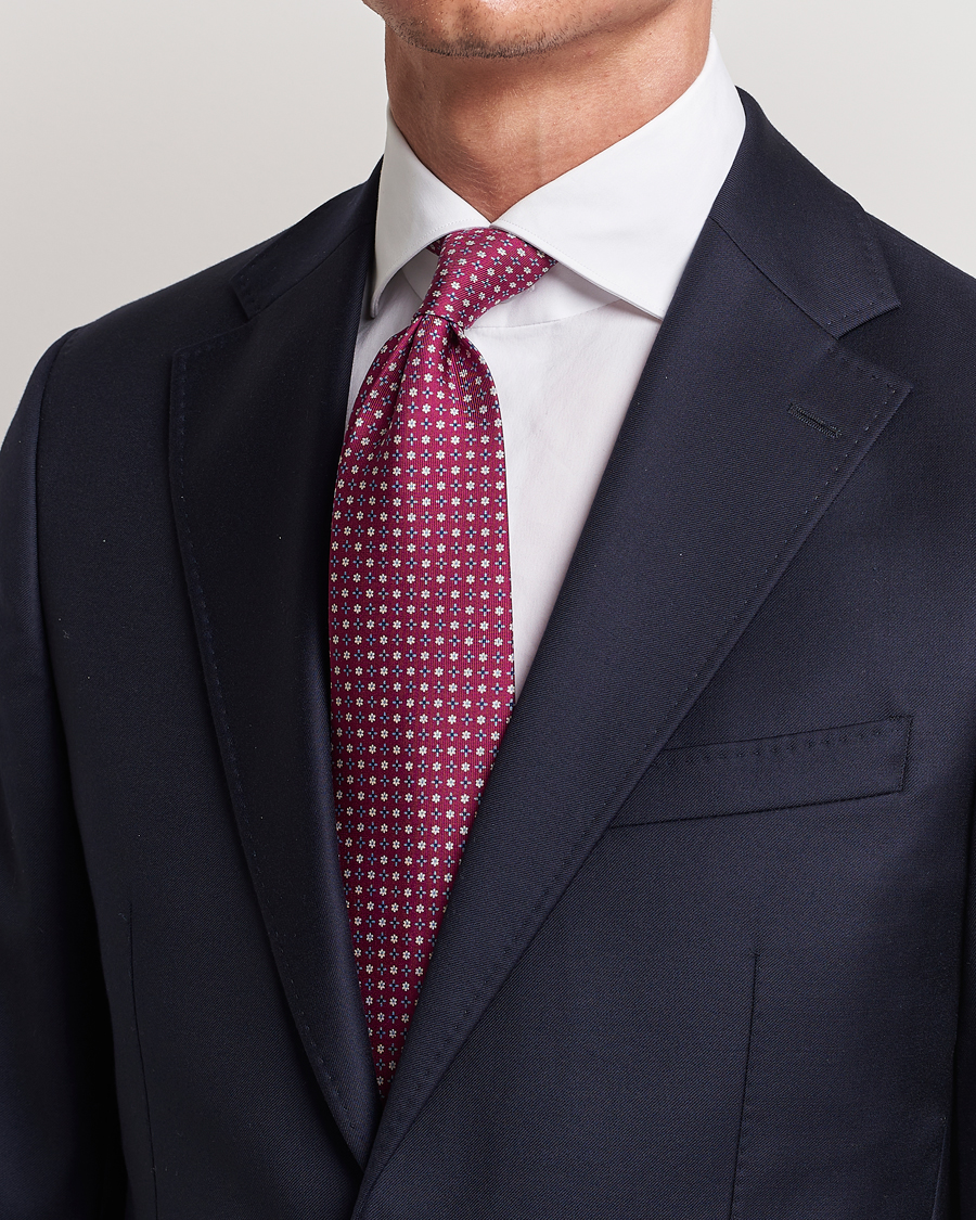 Herre | E. Marinella 3-Fold Printed Silk Tie Dark Pink | E. Marinella | 3-Fold Printed Silk Tie Dark Pink