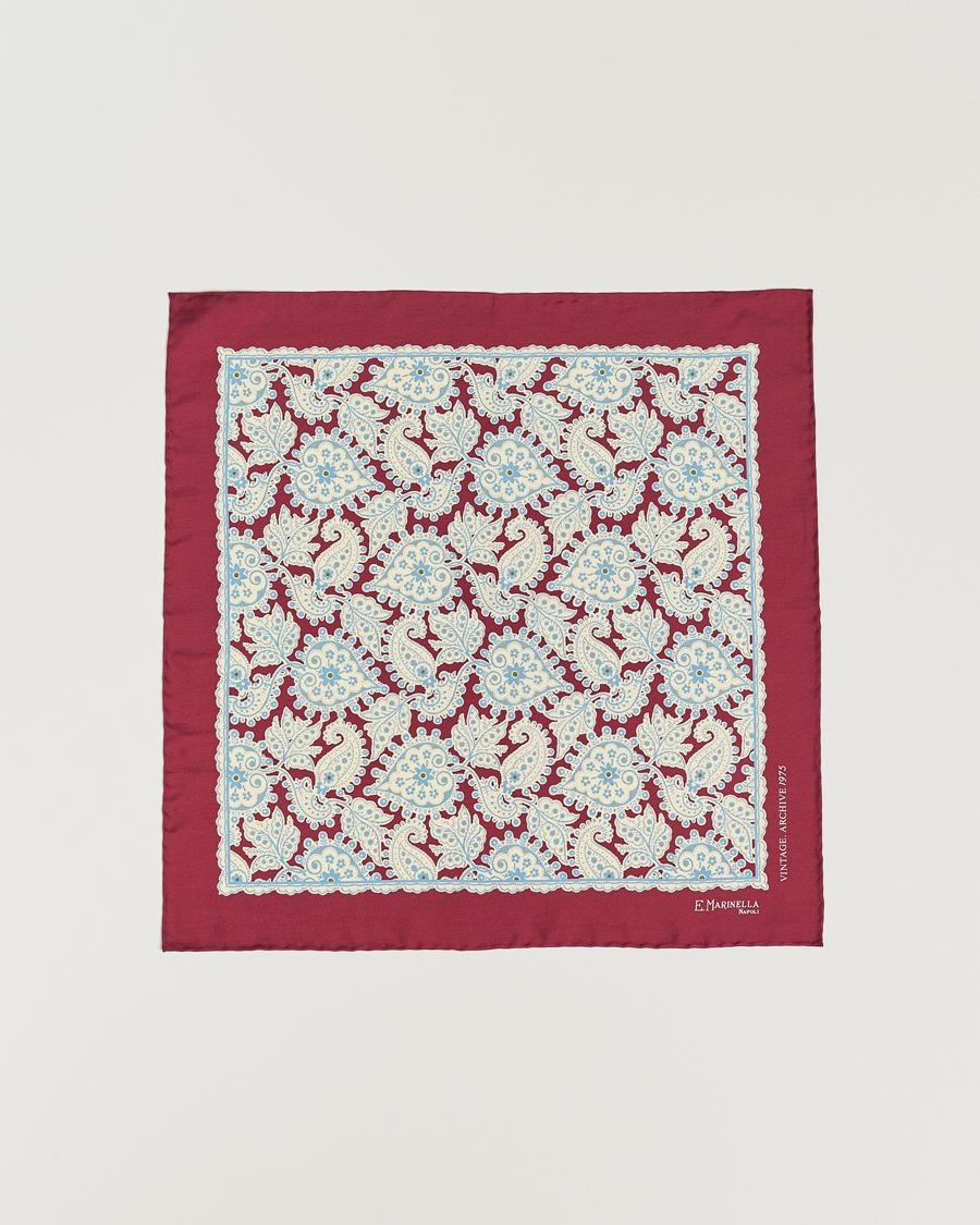 Herre | E. Marinella Paisley Silk Pocket Square Burgundy | E. Marinella | Paisley Silk Pocket Square Burgundy