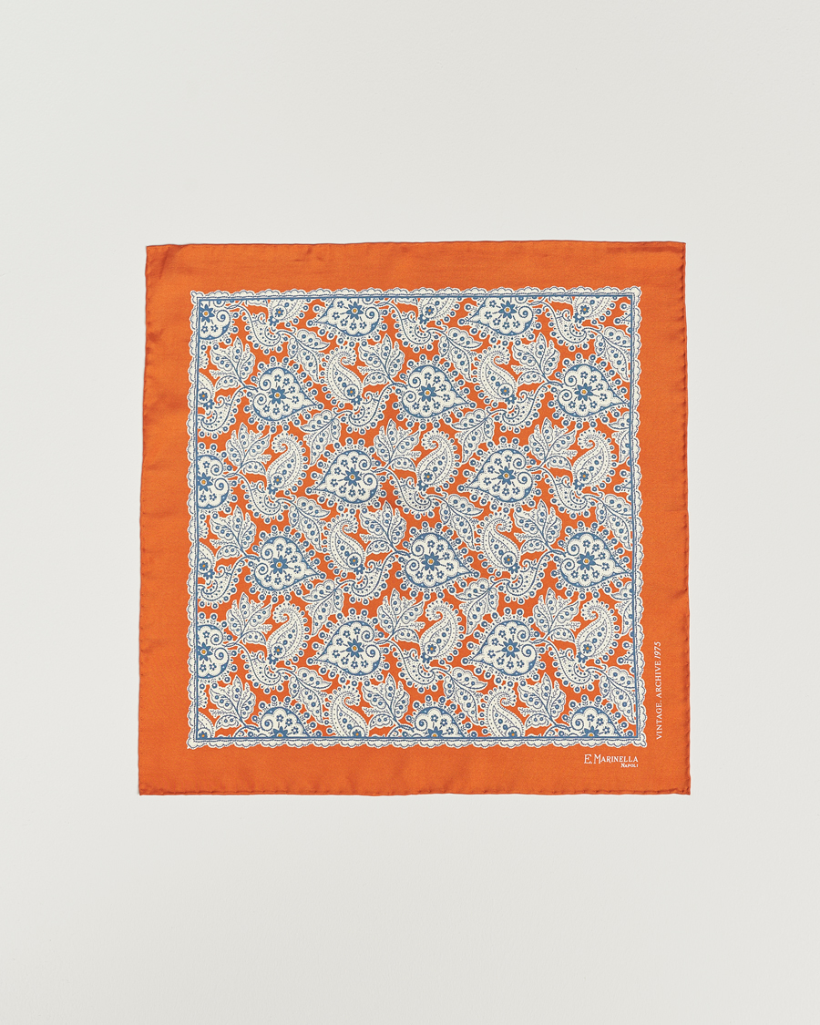 Herre | E. Marinella Paisley Silk Pocket Square Orange | E. Marinella | Paisley Silk Pocket Square Orange