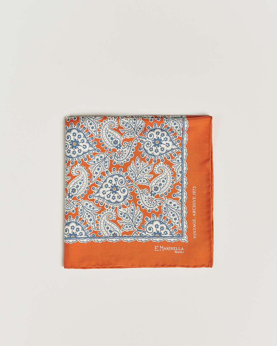 Herre | E. Marinella Paisley Silk Pocket Square Orange | E. Marinella | Paisley Silk Pocket Square Orange