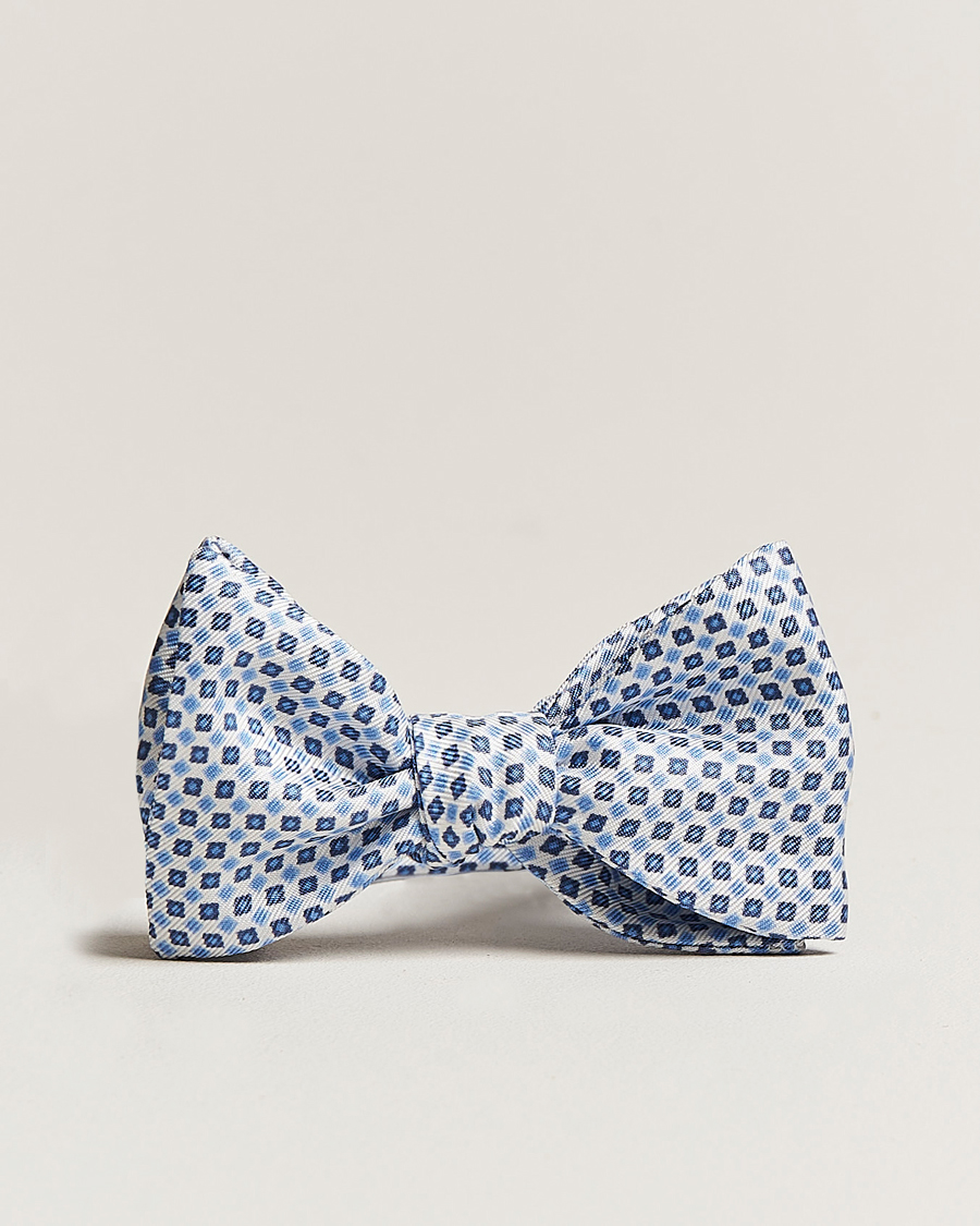 Herre | E. Marinella Silk Bow Tie White/Blue | E. Marinella | Silk Bow Tie White/Blue
