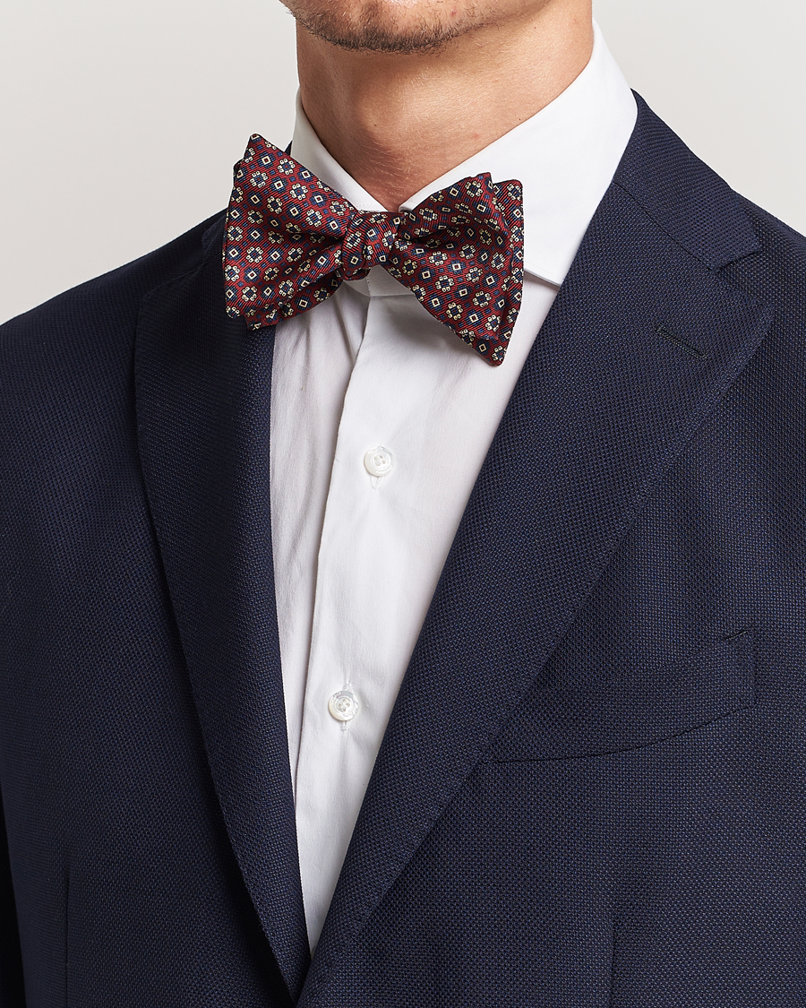 Herre | E. Marinella Printed Silk Bow Tie Burgundy | E. Marinella | Printed Silk Bow Tie Burgundy
