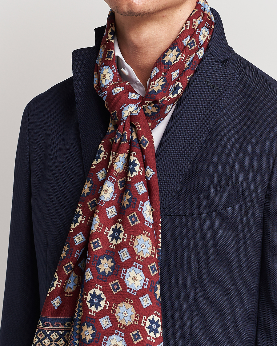 Herre | Tørklæde | E. Marinella | Wool/Silk Printed Scarf Burgundy