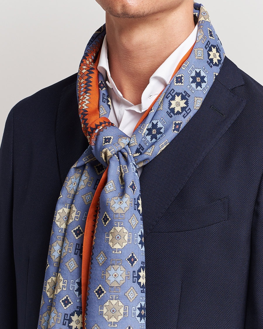 Herre | Tørklæde | E. Marinella | Wool/Silk Printed Scarf Light Blue
