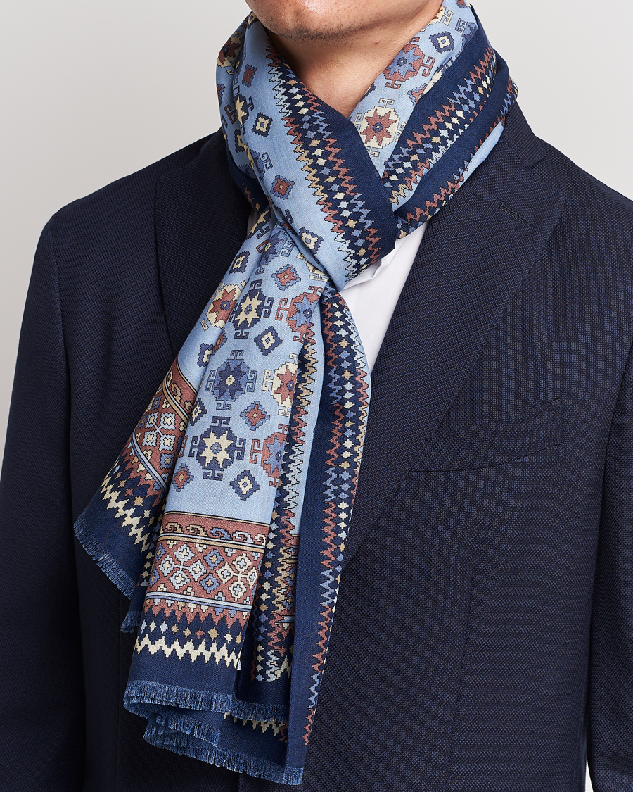 Herre | E. Marinella Wool/Silk Printed Scarf Navy/Light Blue | E. Marinella | Wool/Silk Printed Scarf Navy/Light Blue