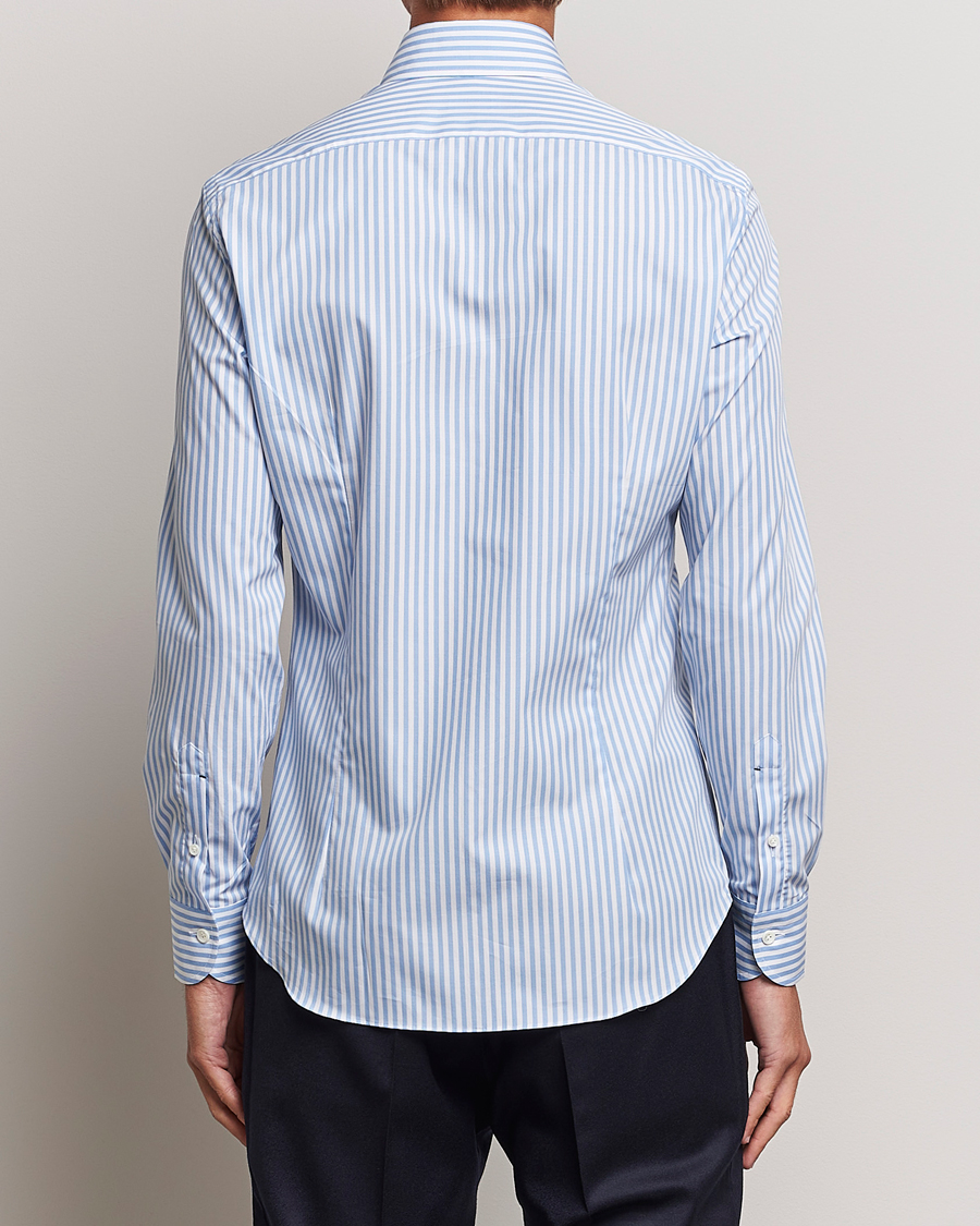 Herre | Skjorter | Mazzarelli | Soft Button Down Striped Shirt Light Blue