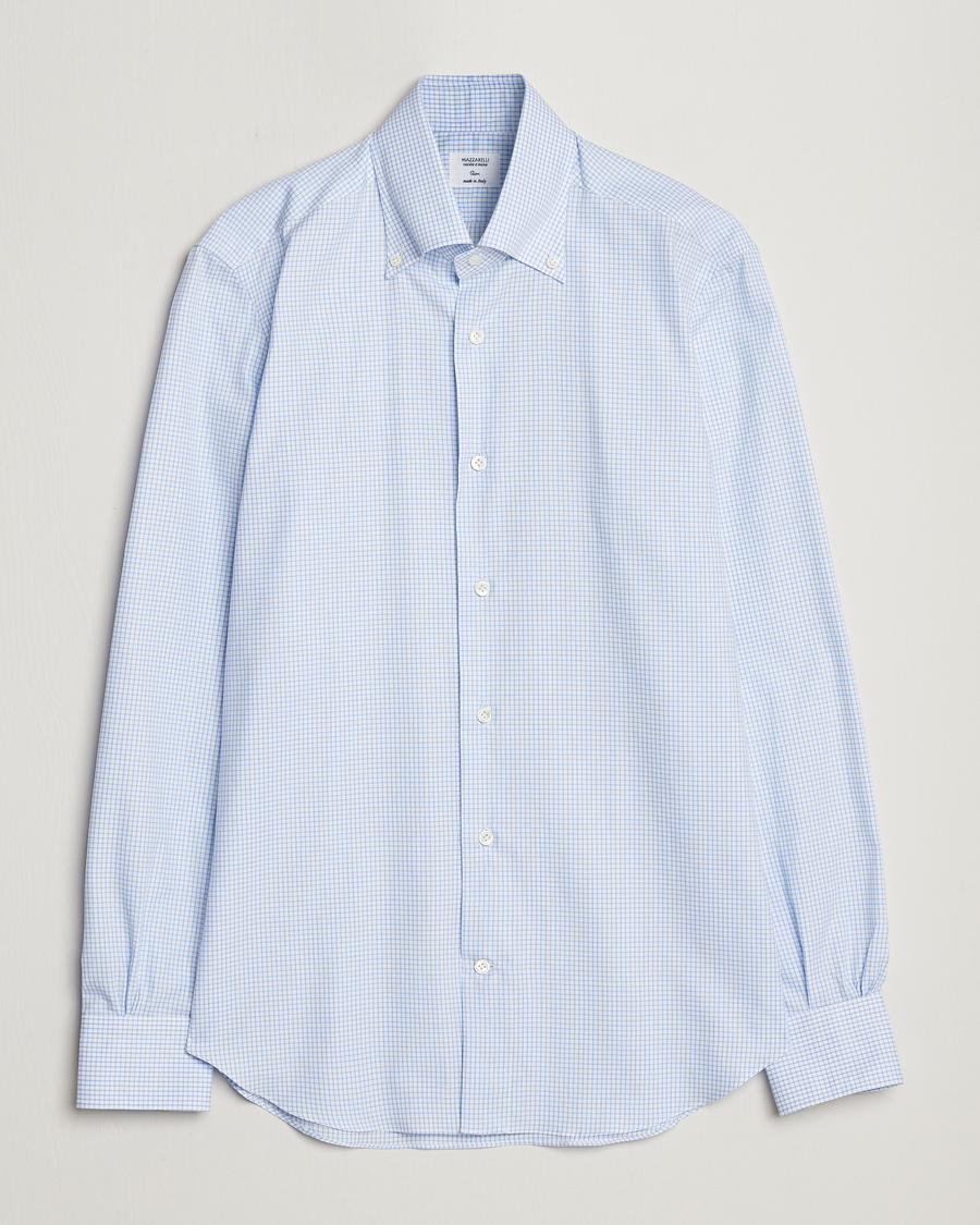 Herre | Skjorter | Mazzarelli | Soft Button Down Checked Shirt Light Blue
