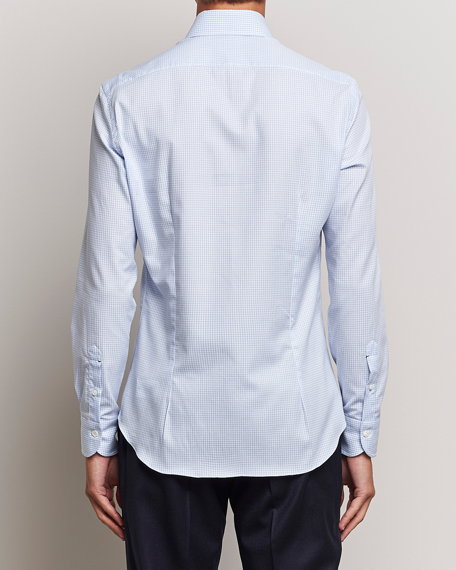 Herre | Skjorter | Mazzarelli | Soft Button Down Checked Shirt Light Blue