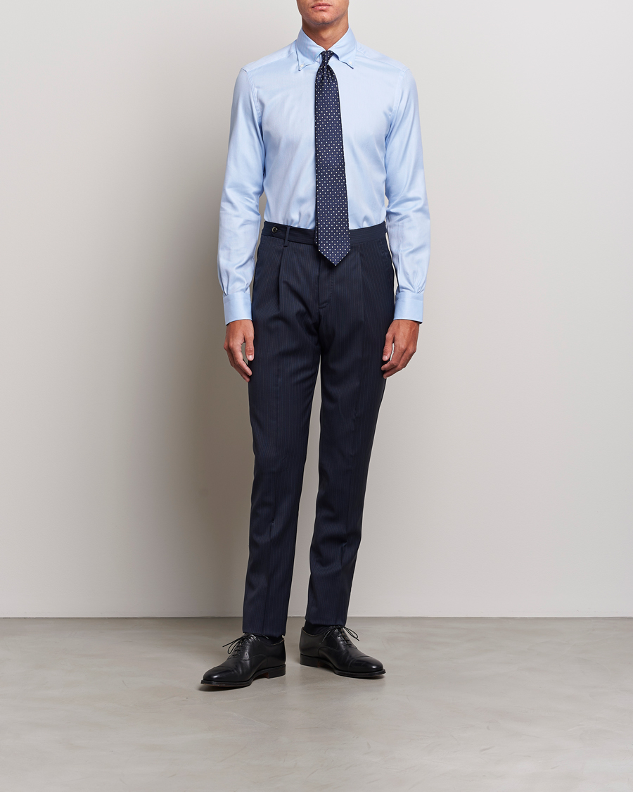 Herre | Skjorter | Mazzarelli | Soft Button Down Twill Shirt Light Blue