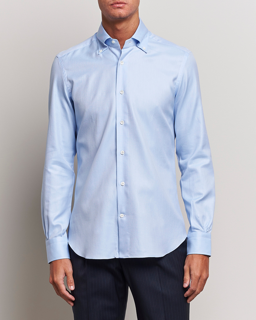 Herre |  | Mazzarelli | Soft Button Down Twill Shirt Light Blue