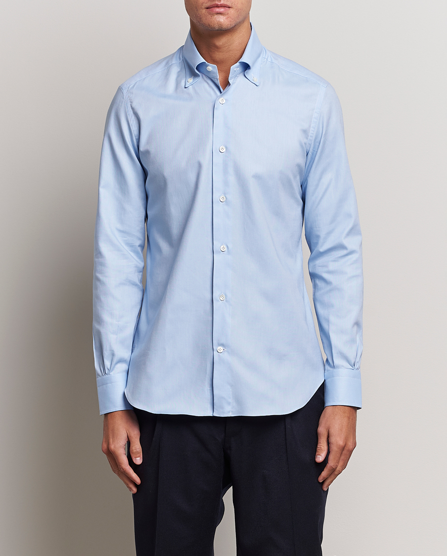 Herre | Skjorter | Mazzarelli | Soft Washed Button Down Oxford Shirt Light Blue