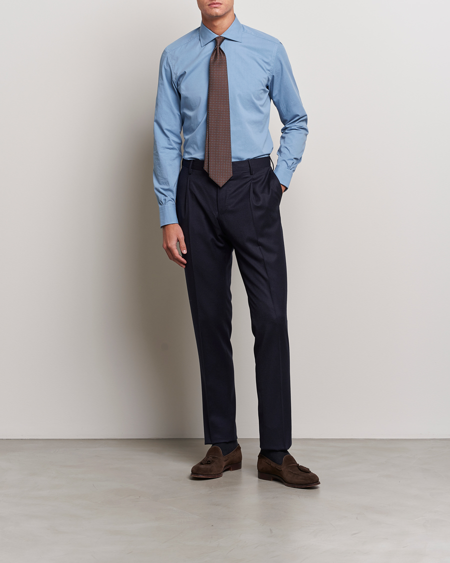 Herre | Skjorter | Mazzarelli | Soft Twill Cotton Shirt Light Blue