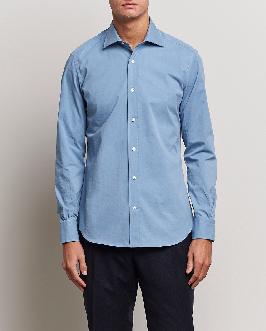 Herre |  | Mazzarelli | Soft Twill Cotton Shirt Light Blue