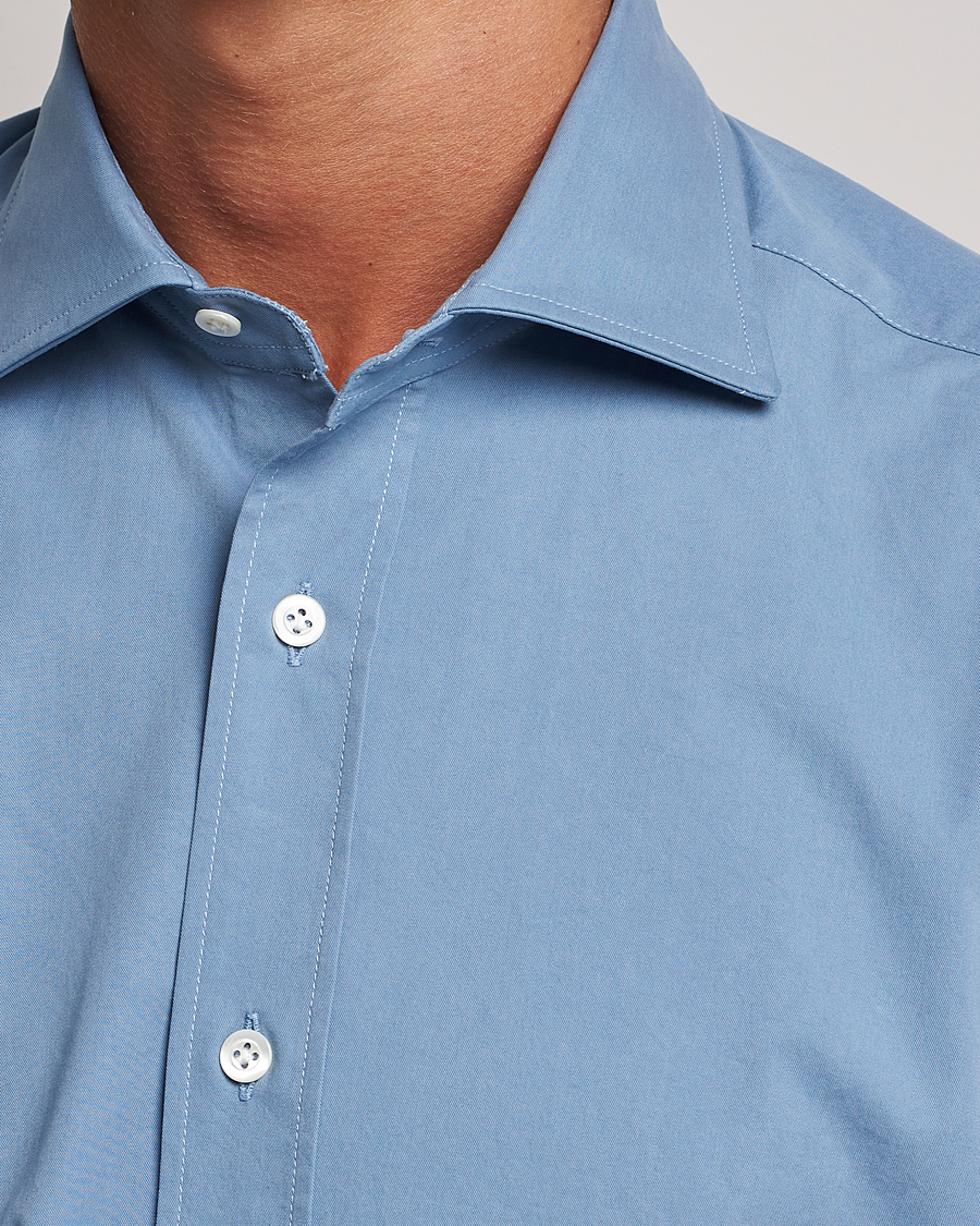Herre | Skjorter | Mazzarelli | Soft Twill Cotton Shirt Light Blue