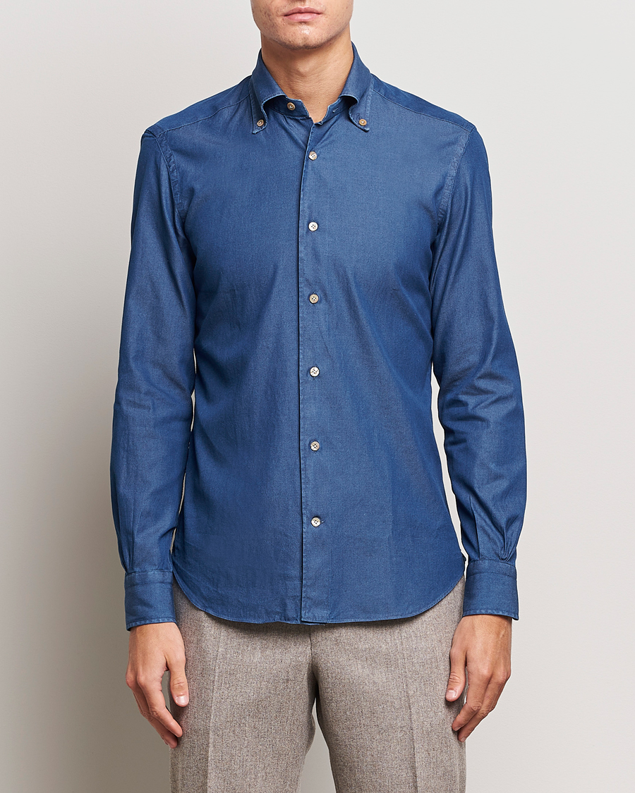 Herre | Denimskjorter | Mazzarelli | Soft Button Down Denim Shirt Blue Wash