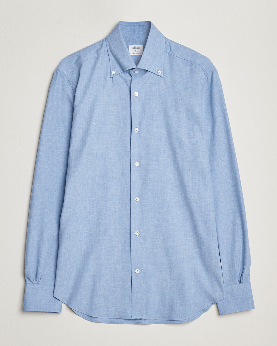 Herre | Skjorter | Mazzarelli | Soft Button Down Flannel Shirt Light Blue