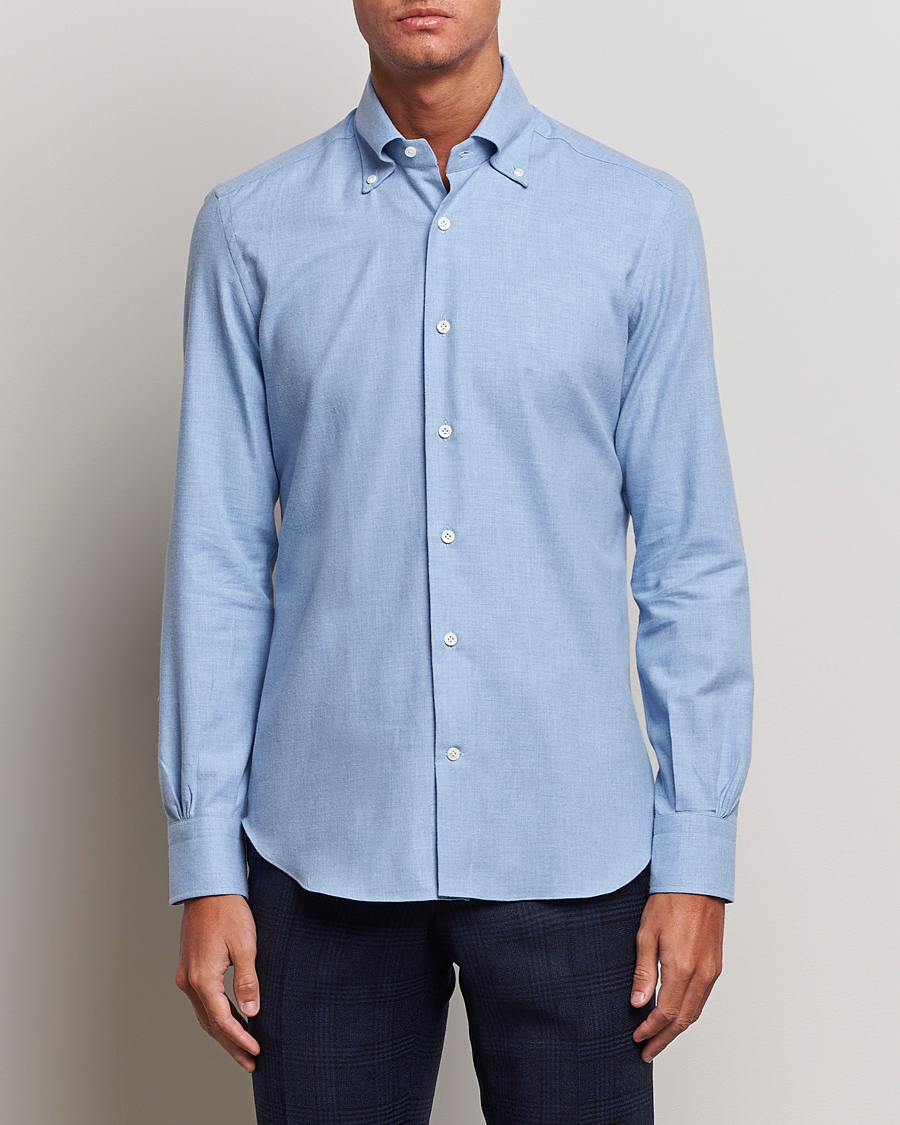 Herre |  | Mazzarelli | Soft Button Down Flannel Shirt Light Blue