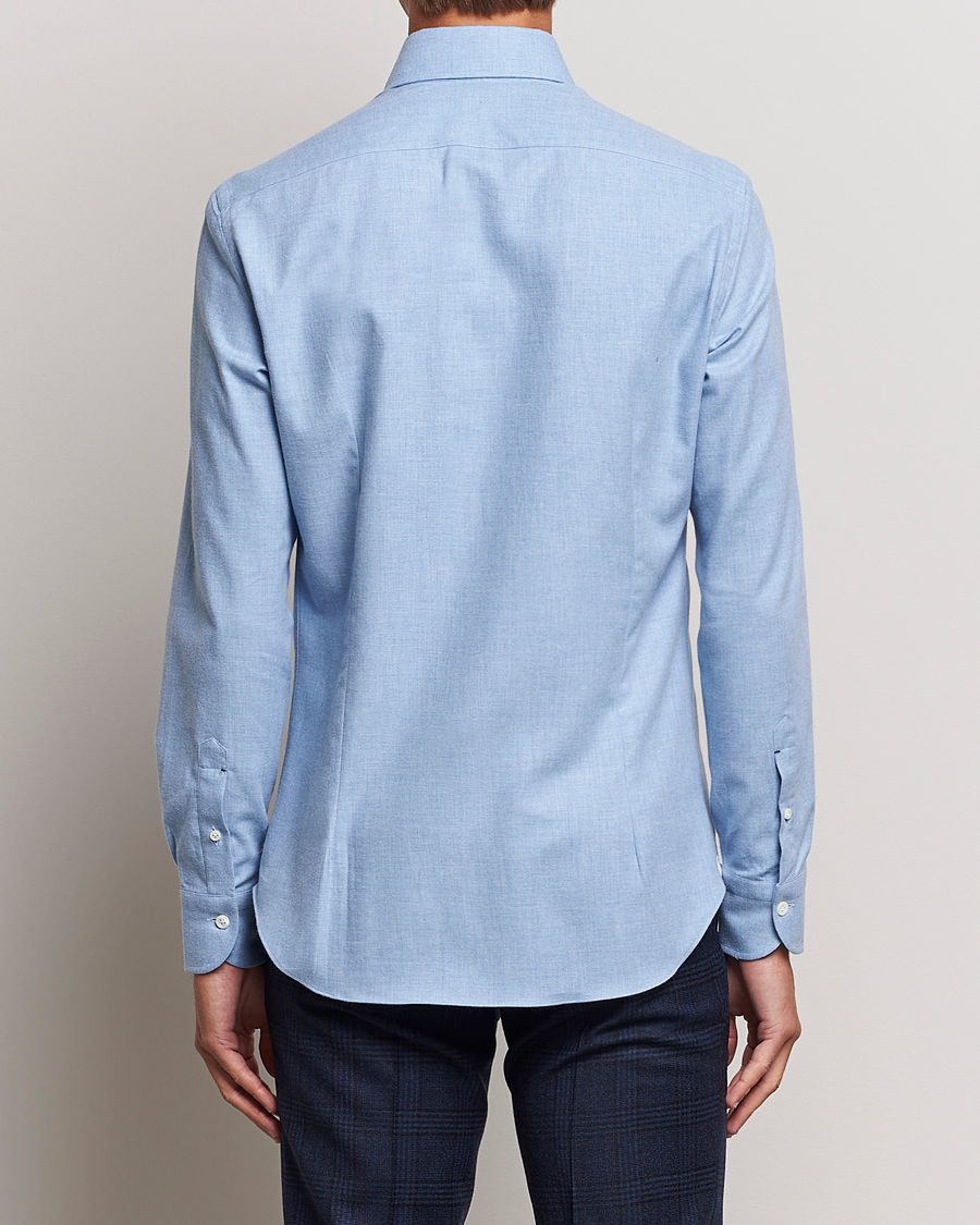 Herre | Skjorter | Mazzarelli | Soft Button Down Flannel Shirt Light Blue
